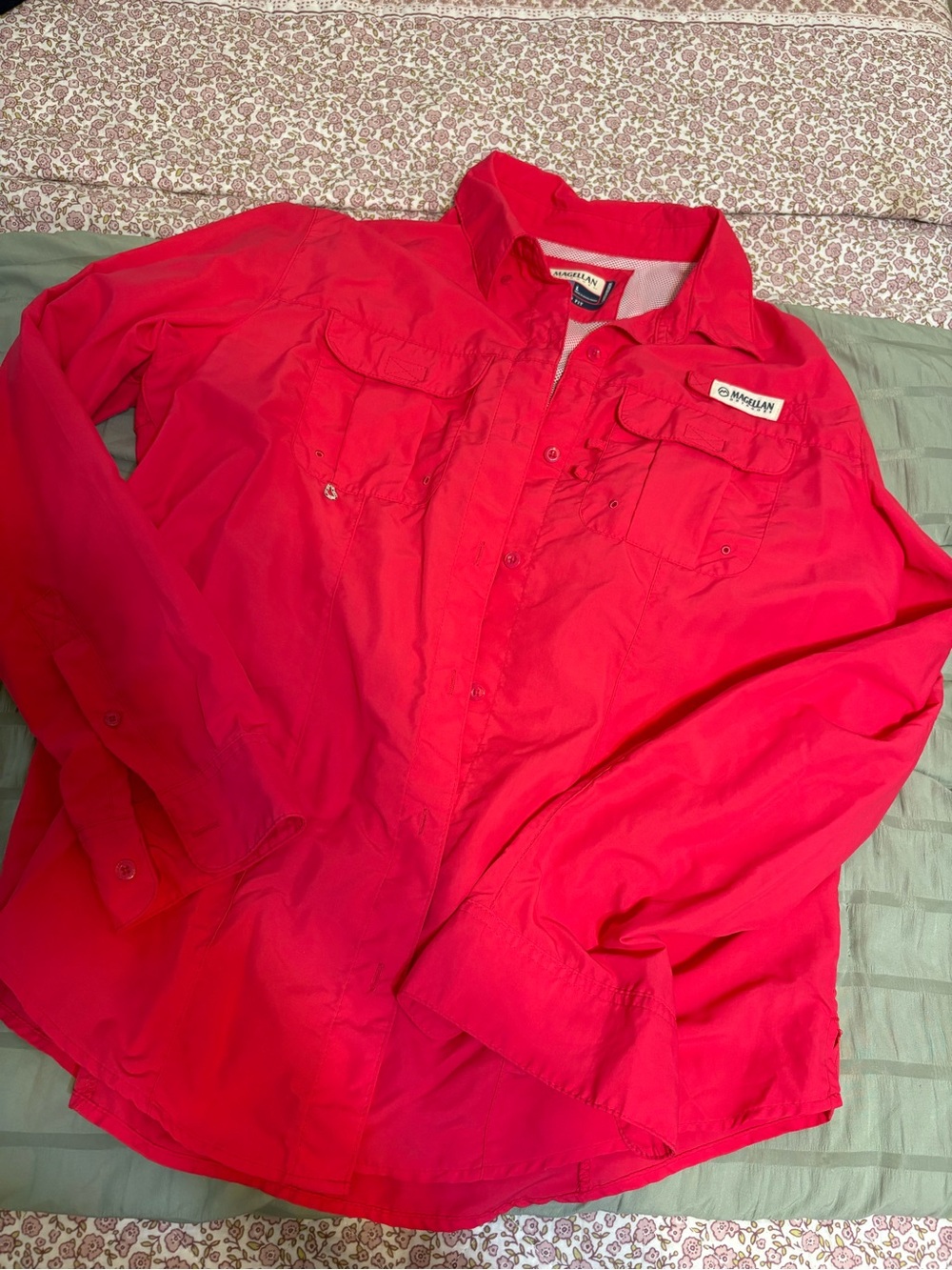Magellan Outdoors Women's Pink Button-Down Long-Sleeve Shirt